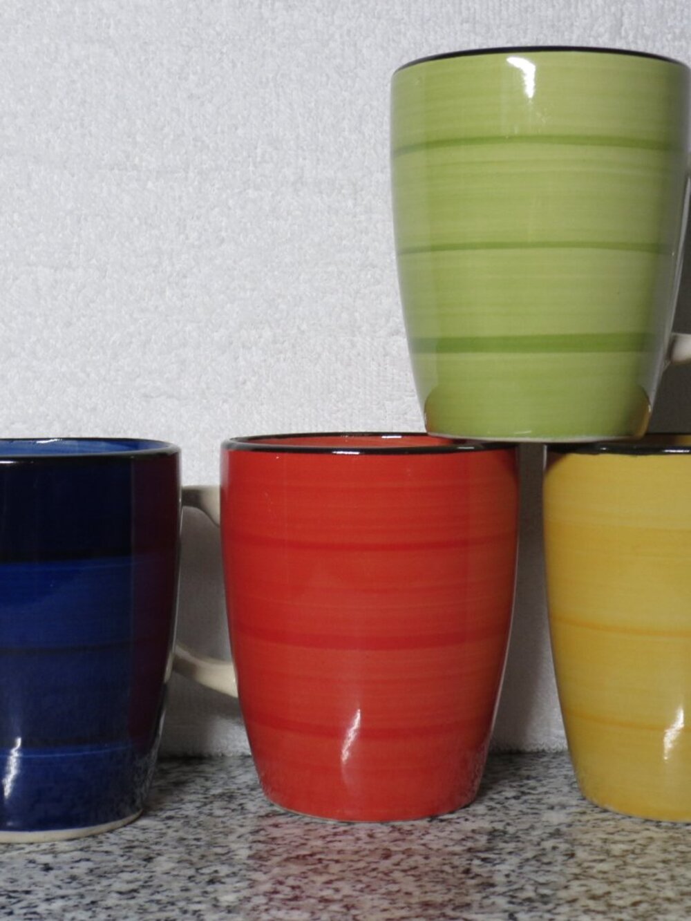 Gibson Home Handpainted Fresh Swirls Mugs/Cups - Set of 4 Red/Yellow/Green/Blue